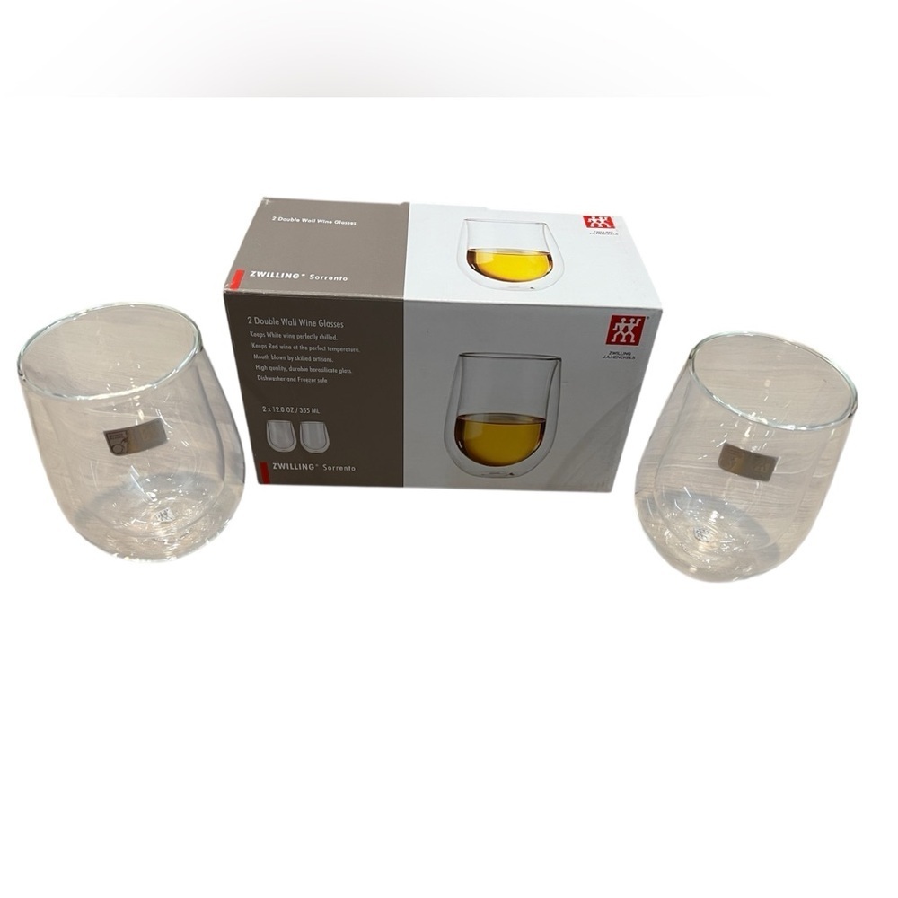 Zwilling Sorrento Double Wall Stemless Red White Wine Glasses, 12oz Set of 2